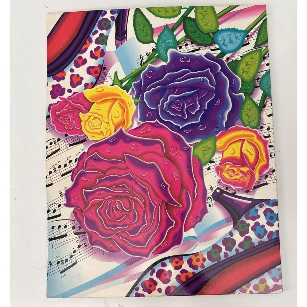 VTG Lisa Frank Unpunched Folder Roses Heels Music Notes Pocket Portfolio